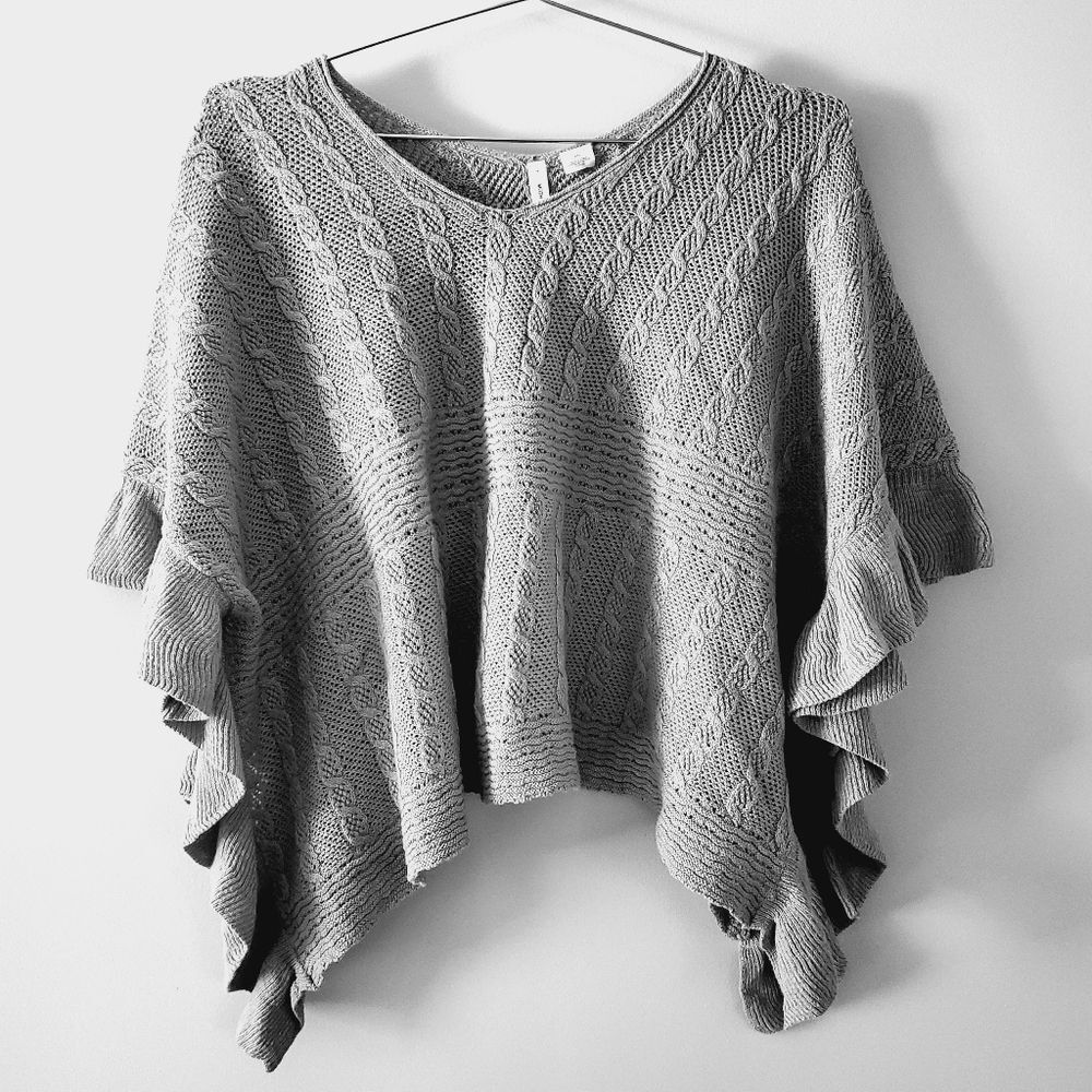 Anthropologie Moth Grey Boho Knit Wool Blend Sweater Ponch Size S/M